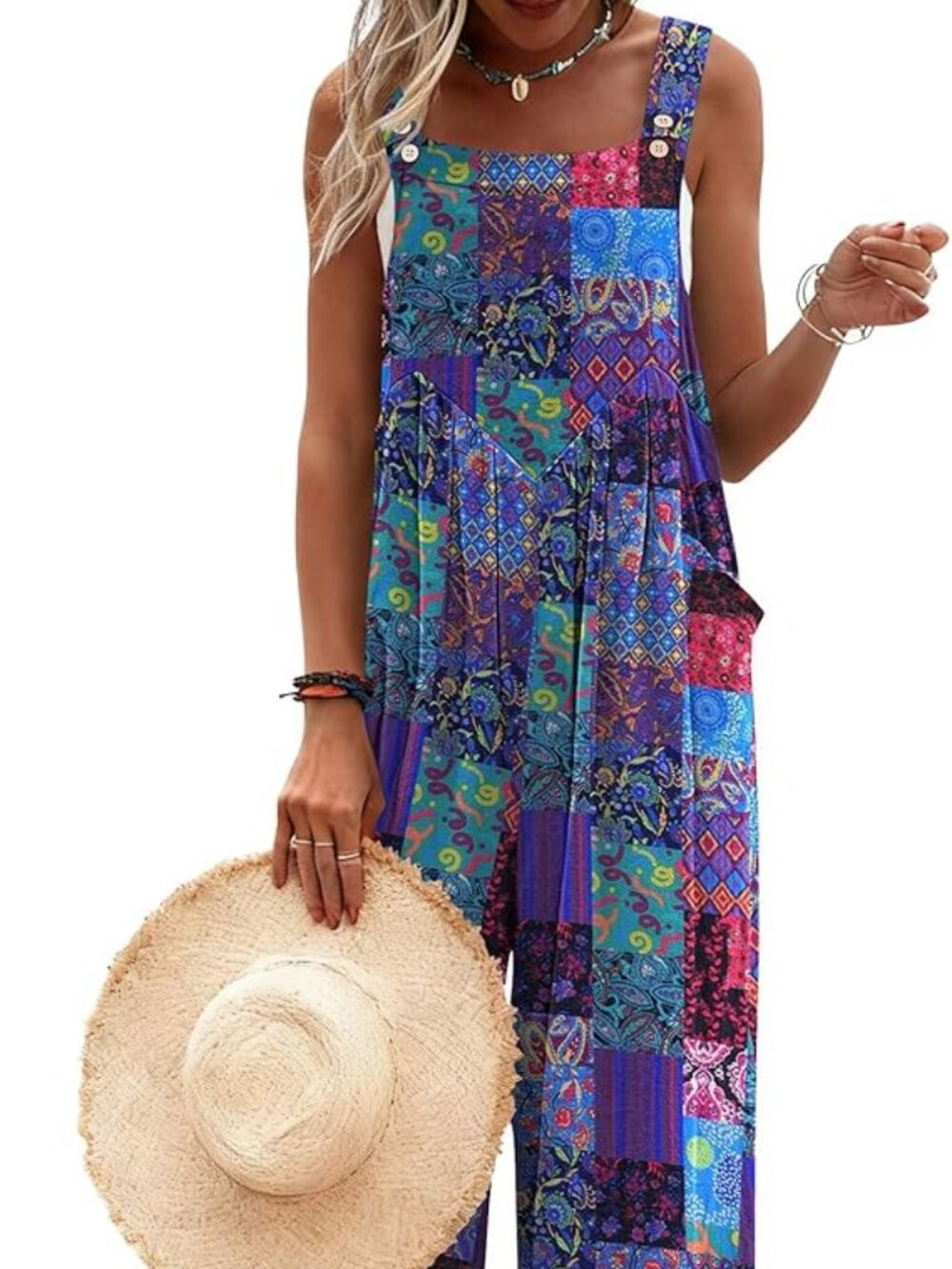 New - Women's Casual Overalls‎ Loose Wide Leg Jumpsuits Summer Boho Floral